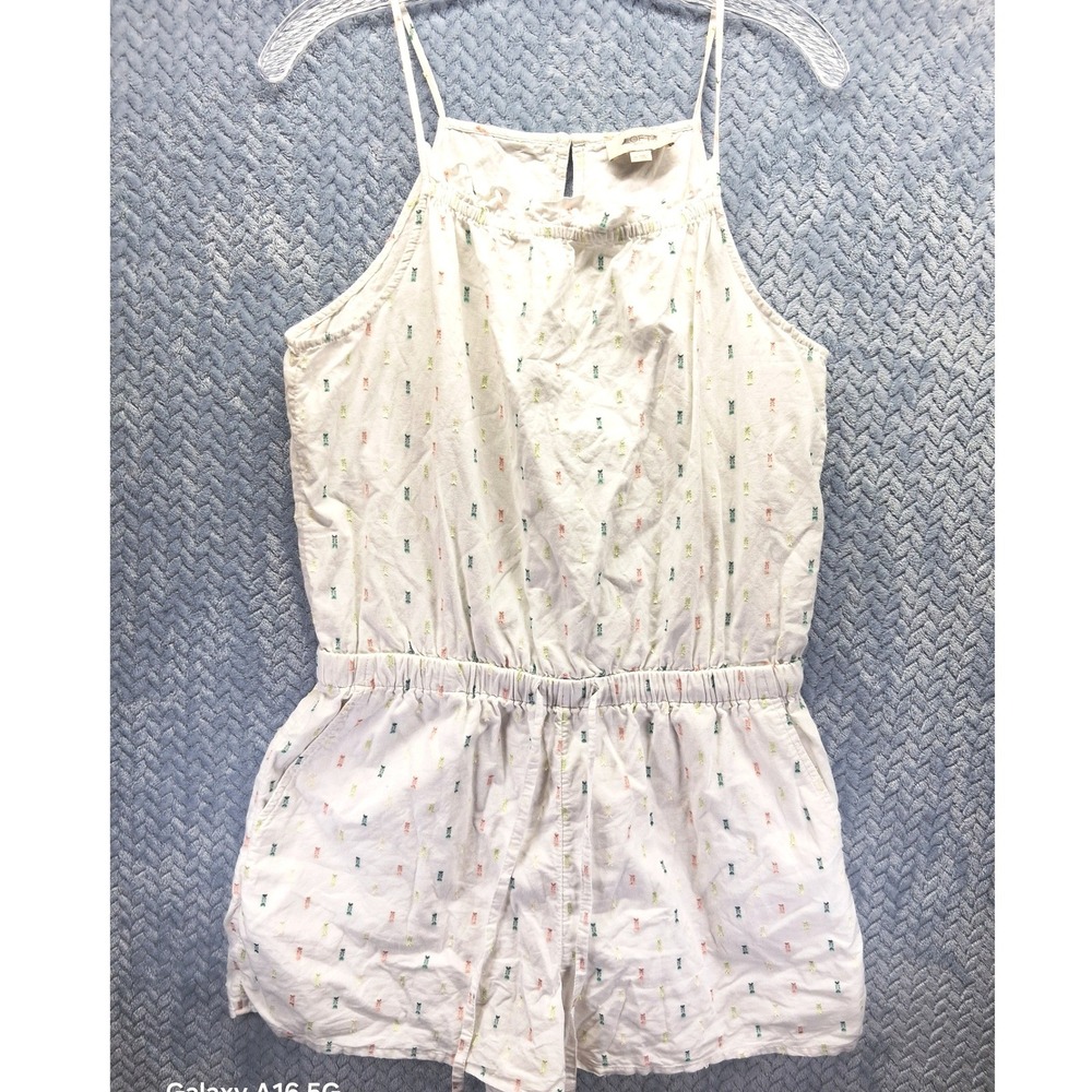 Loft Outlet Womens White Embroidered Sleeveless Romper Size M 531765 Multi Color